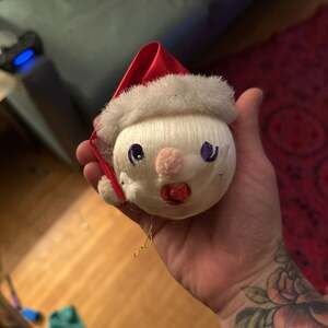 Vintage MCM Spun Satin Ball Santa Christmas Ornament Handmade OOAK HTF